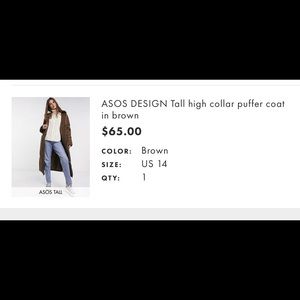 ASOS Tall high collar puffer jacket